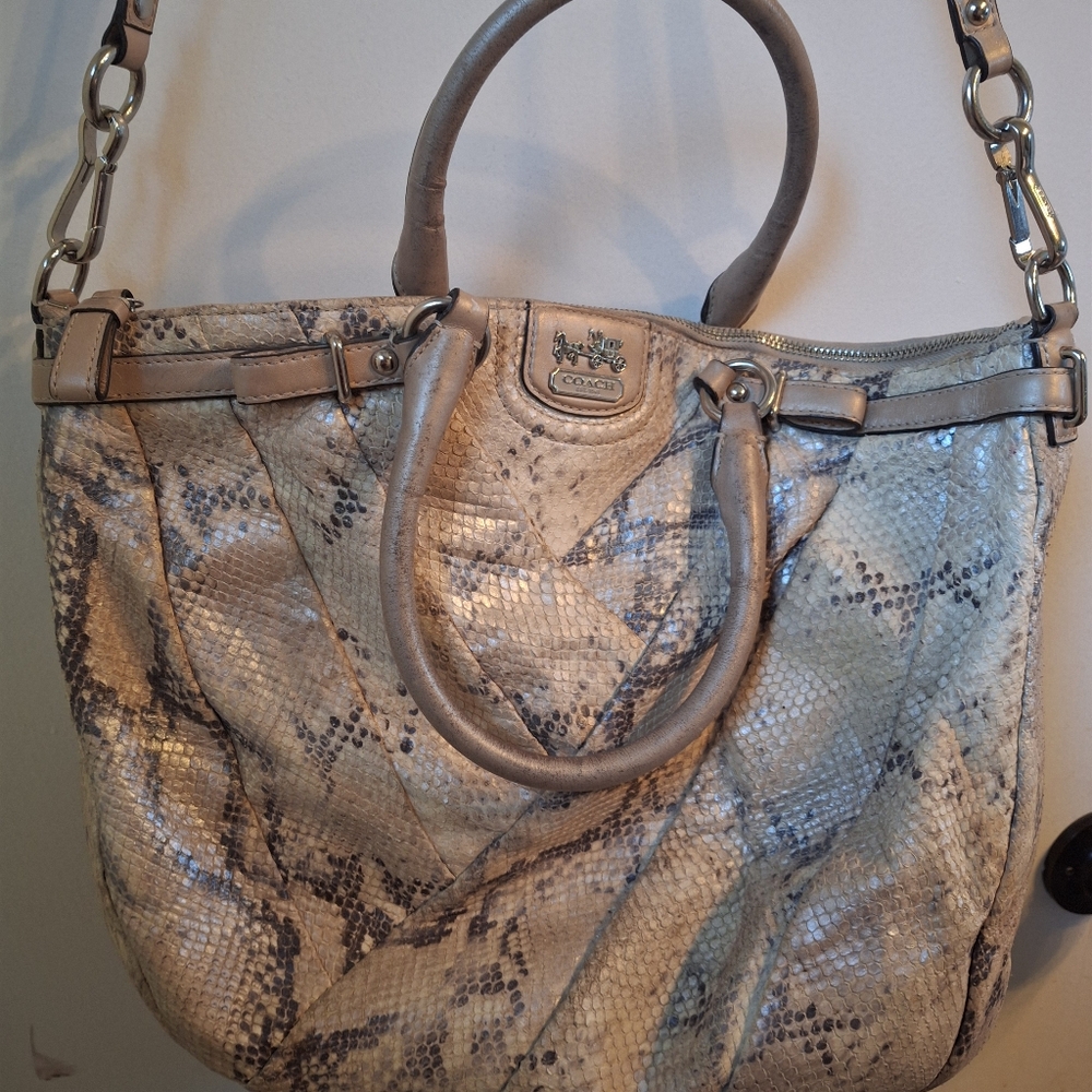 Coach Snake Print Shoulder Bag - Gray and Cream